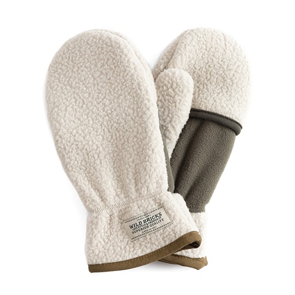 WB FLEECE MITTENS (ivory/olive)